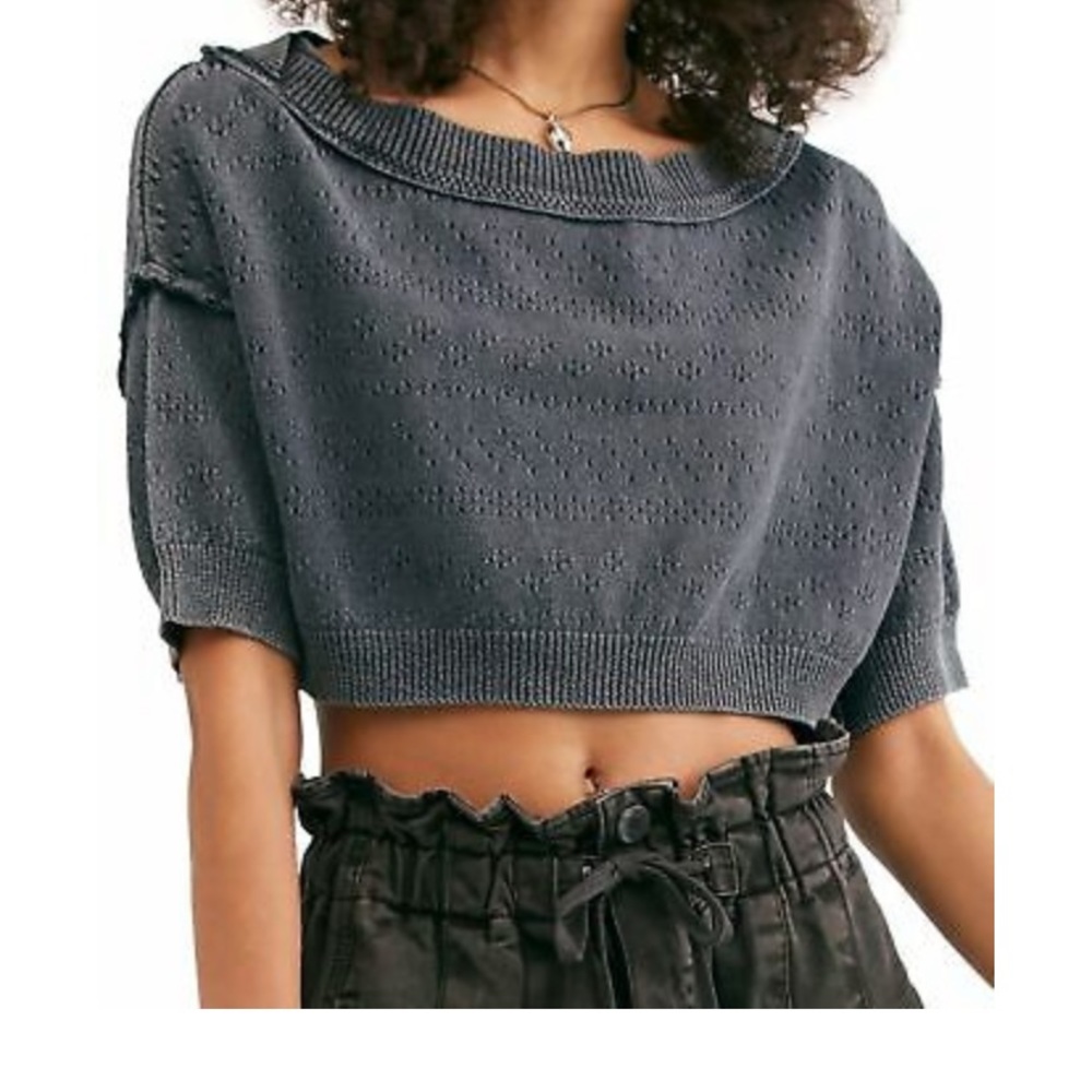 Free people cropped gray cotton sweater medium